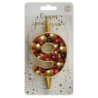 Свеча для торта Пузыри золото Цифра 9 1/20