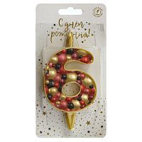 Свеча для торта Пузыри золото Цифра 6 1/20