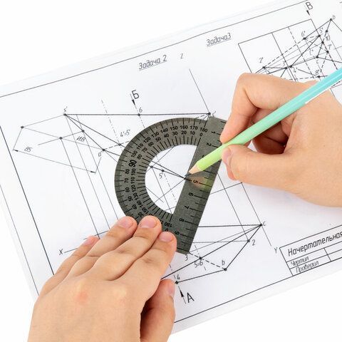 Транспортир 10см 180 градусов металлический ПИФАГОР 1/100/3000