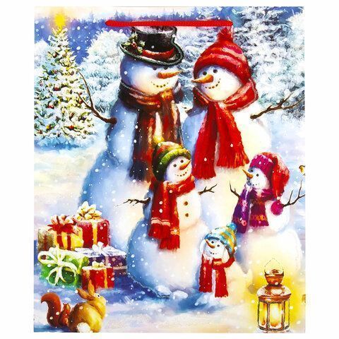 НГ Пакет подарочный бумажный (26х32х13) глиттер Snowman 1/12/96