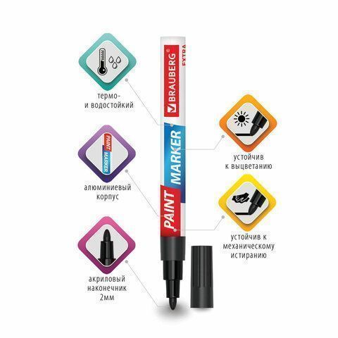 Маркер-краска лаковый черный 2мм нитро-основа алюм корпус BRAUBERG EXTRA 1/12/864