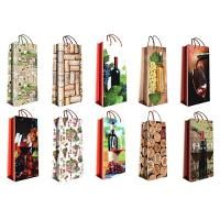 Пакет подарочный бумажный под бутылку (14х35х11) ламинир ассорти 1/20/480