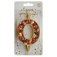 Свеча для торта Пузыри золото Цифра 0 1/20