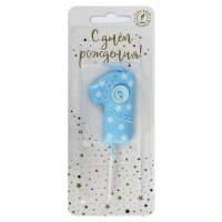 Свеча для торта с пуговкой 1 голубая 1/30