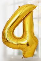 Шар фольгированный Цифра 4 85см цвет золото 1/20/700