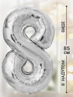 Шар фольгированный Цифра 8 85см цвет серебро 1/20/500