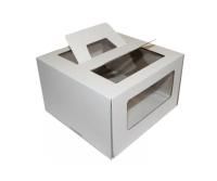 Коробка для торта с окном с ручками 220х220х150мм картонная белая 25/25