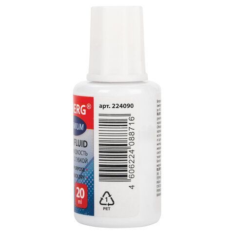 Корректирующая жидкость штрих 20мл флакон с губкой, спирт., ярко-бел Premium BRAUBERG 1/1
