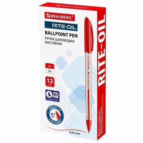 Ручка шариковая красная узел 0,7мм линия письма 0,35мм масляная BRAUBERG Rite-oil 1/12/12