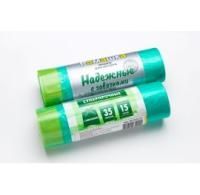 Мешок для мусора 35л рулон ПСД (50х60)-18 с завязками зеленые НАДЕЖНЫЕ 10,66г Ромашка (15шт) 1/30