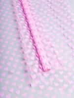 Ролик 70см х8м пленка полипропилен с рисунком Сердца, Love is, розовый 1/10 