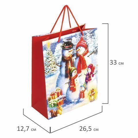 НГ Пакет подарочный бумажный (26х32х13) глиттер Snowman 1/12/96