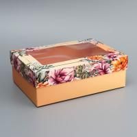 Подарочная коробка с окном 24х17х8см Цветочки 1/5/350