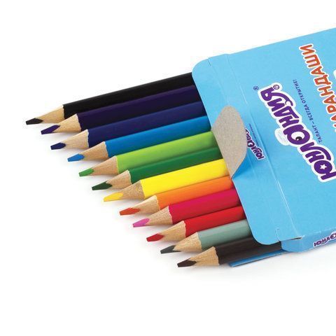 Карандаши цветные 12цв трехгранные с заточкой ЮНЛАНДИЯ 1/12