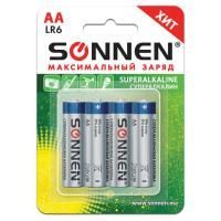 Элемент питания SONNEN Super Alkaline, AA (LR6,15А), КОМПЛЕКТ 4шт., в блистере 1/12/120