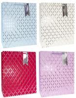 Пакет подарочный бумажный (18х23х10) металлиз серебряным тиснением Сеточка ромбы 1/12