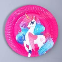 Тарелка картон с рисунком d-180 Единорог 10/10