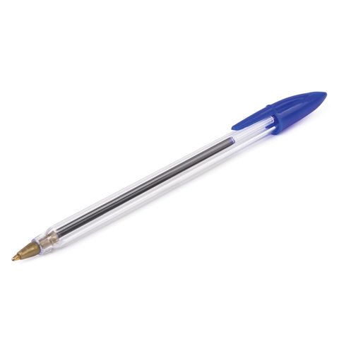 Ручка шариковая синяя узел 1мм линия 0,5мм корпус прозр STAFF Basic BP-01 1/50/2000