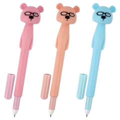 Ручка фигурная шариковая мягкий силиконовый корпус, ассорти, СИНЯЯ, 0,7мм ЮНЛАНДИЯ Мишка 1/12