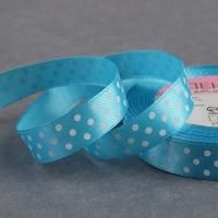 Лента атласная 15мм 23м голубая Горошек 10/10